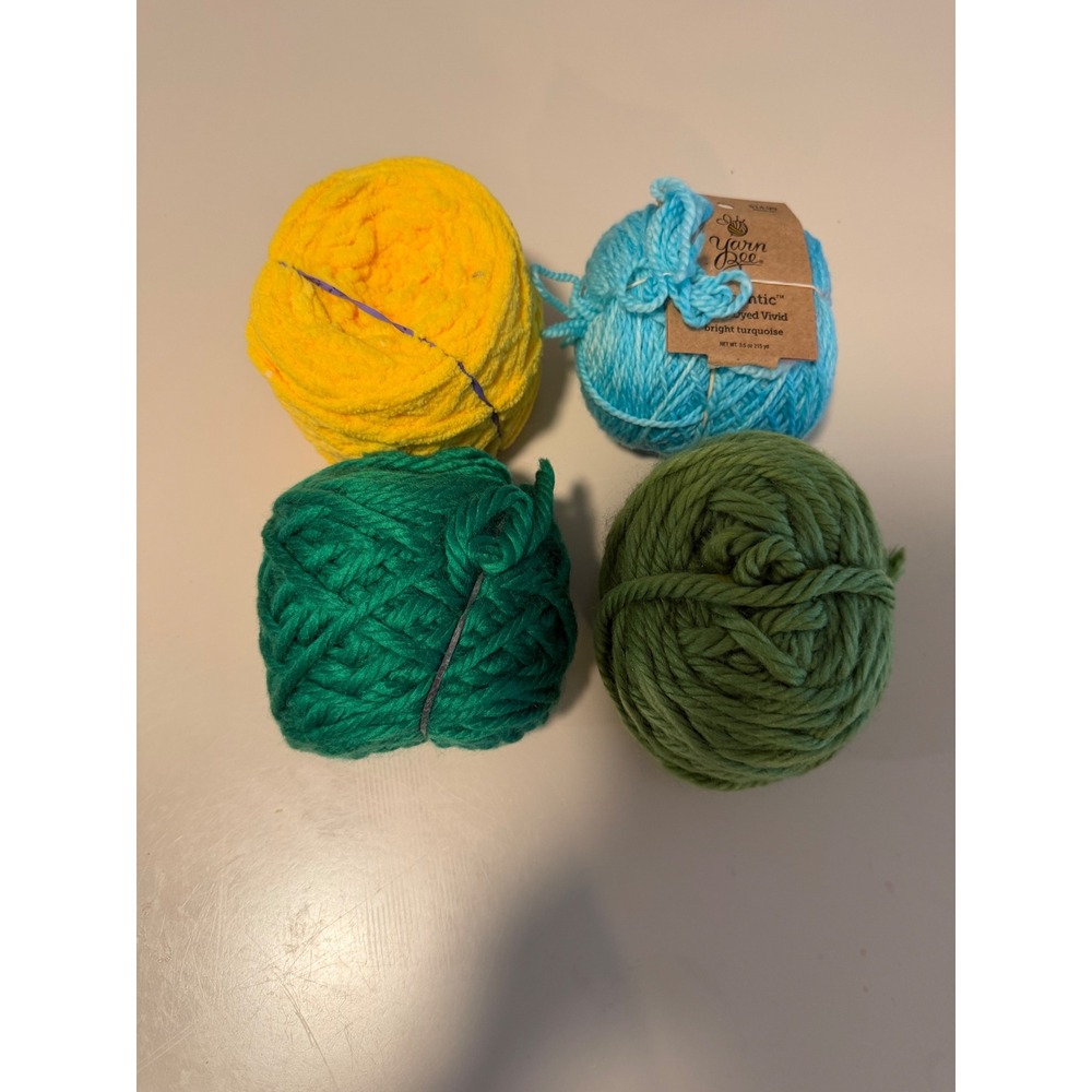 Yarn Bee Authentic Hand-Dyed Vivid Turquoise & Assorted Green Yellow Yarn Lot